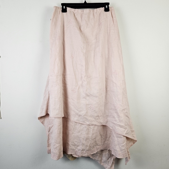 J.JILL eyelet Embroidered Elastic Waist Linen Skirt in Petal Pink XL Vintage - Picture 6 of 9